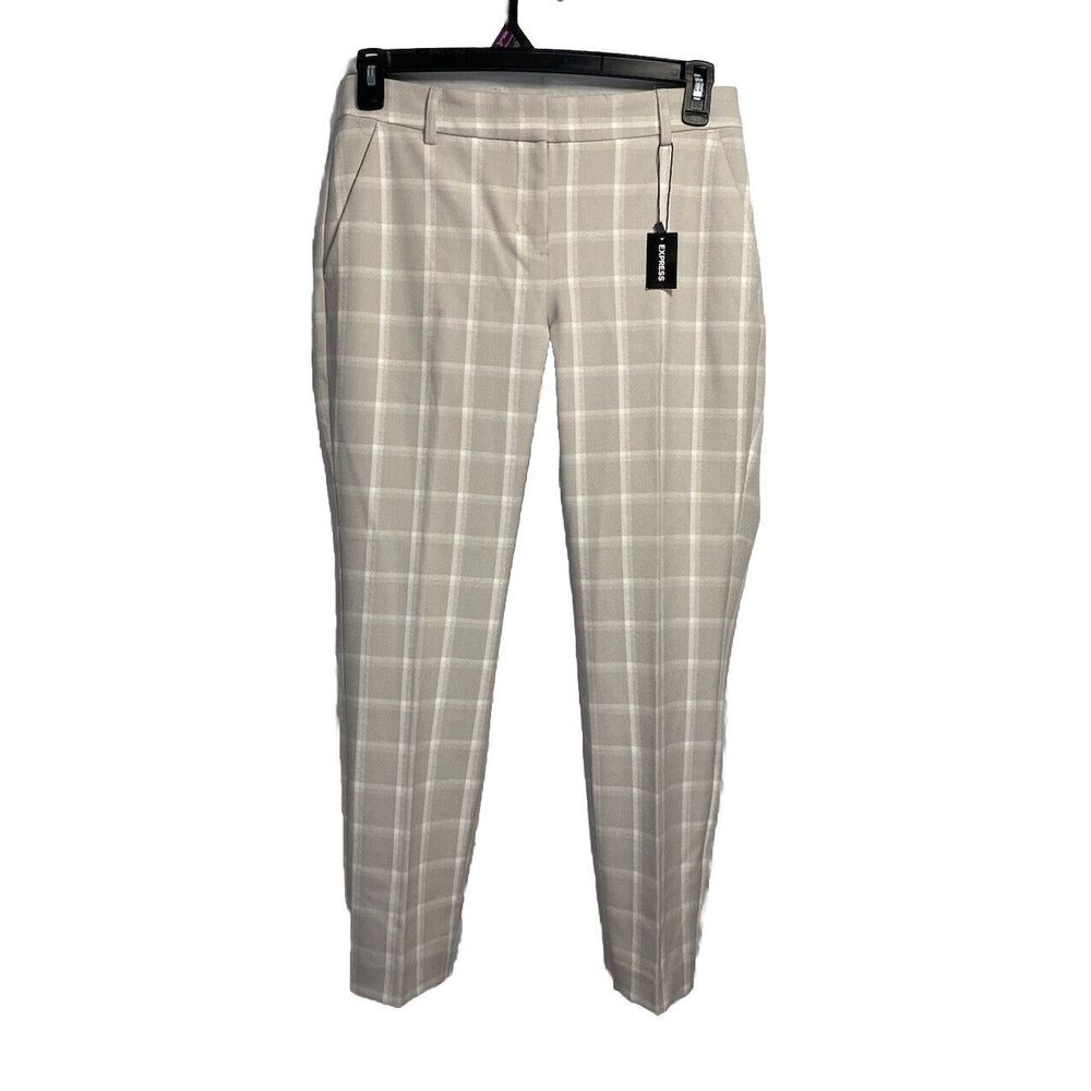 New Express Columnist Pants Women's 8R Gray Check Mid Rise Stretch Tweed Style